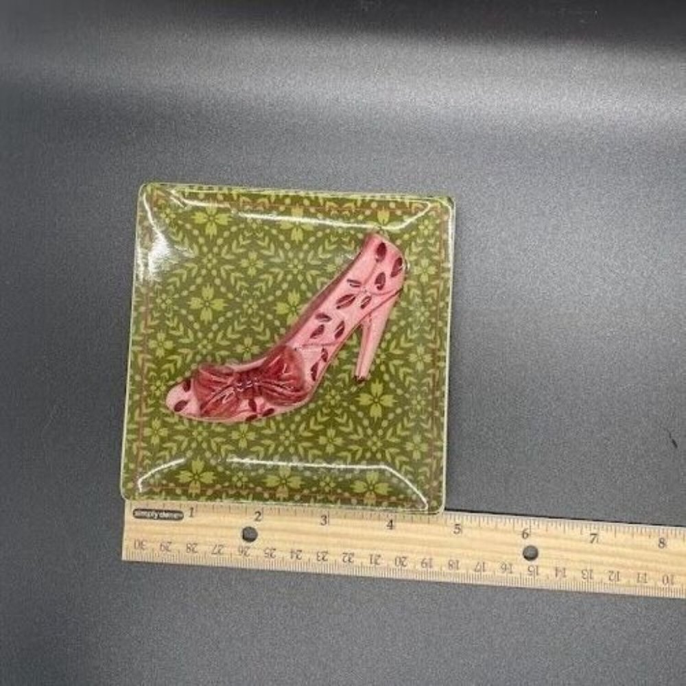 MWW Market Square 3D Mini Plate High Heel Shoe 4.5" Pink Green Trinket Dish - Picture 3 of 4